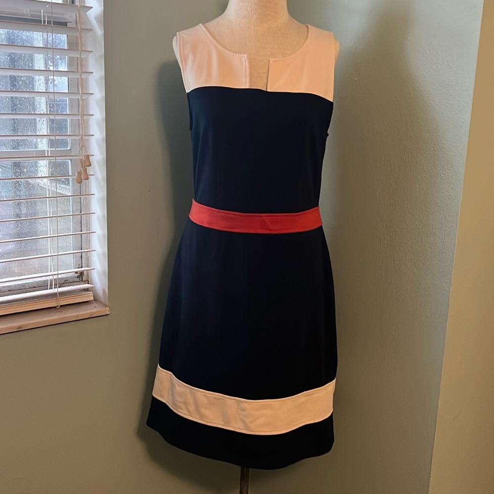 41 Hawthorne Navy, Cream & Orange Shift Dress